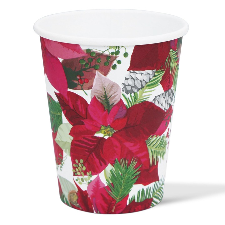 Set 12 pahare cu tematica de Craciun, rosu