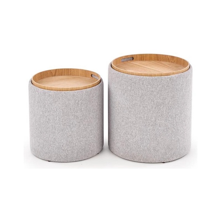 Set 2 tabureti Aviko, stofa clasica, cu spatiu depozitare, gri deschis