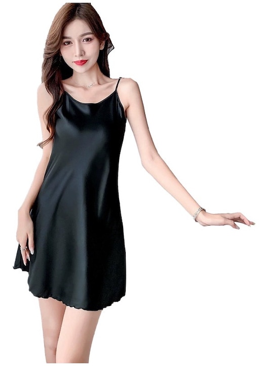 Pijama Dama Satin DressToUndress tip camasa de Noapte-Negru mat-One Size INTL