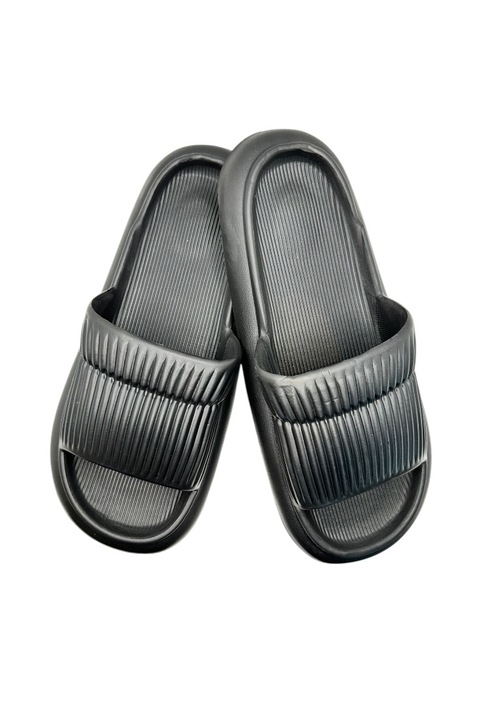 Papuci de plaja sau piscina pentru barbati, Tecos®, foarte usori si confortabili, model cu striatii, Negru