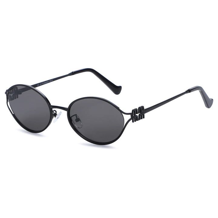 Дамски слънчеви очила, овални, с UV400 филтър, черни, комплект с калъф и кърпичка