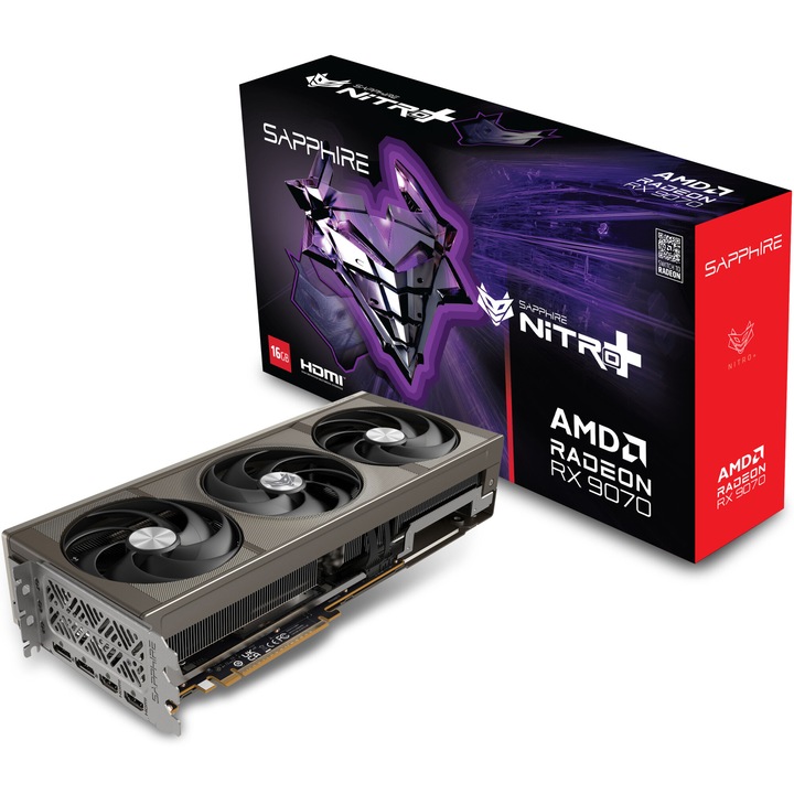 Videokártya SAPPHIRE NITRO+ AMD RADEON™ RX 9070 GAMING OC, 16 GB GDDR6, 256 bites