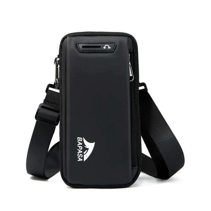 Чанта за мобилен телефон, BAPASA, мъжка чанта през рамо, регулируема презрамка, 22x11x2см, черна