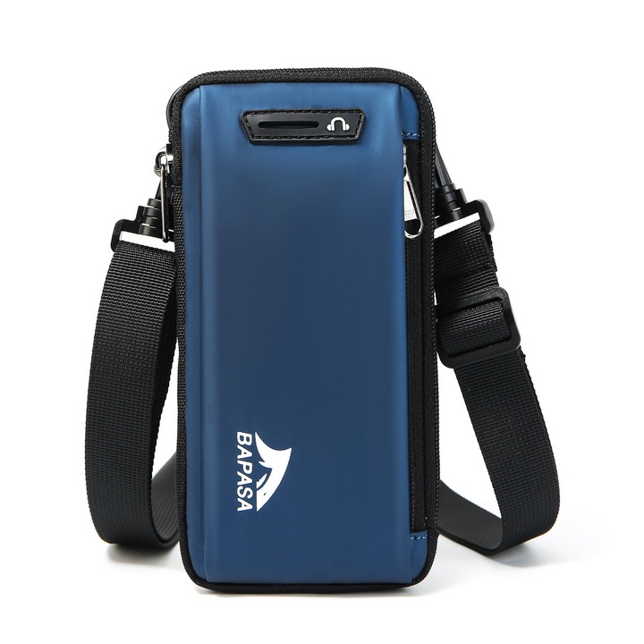 Geanta umar barbati, borseta sport, pentru telefon mobil, BAPASA, curea de umar ajustabila, 22x11x2cm, Albastru