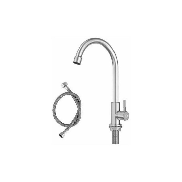 Konyhai hidegvizes csap 304-es rozsdamentes acél anyákkal, konyhai csap csak hidegvízhez, lemezvastagság akár 4 cm-ig, kültéri konyhai hidegvizes csap