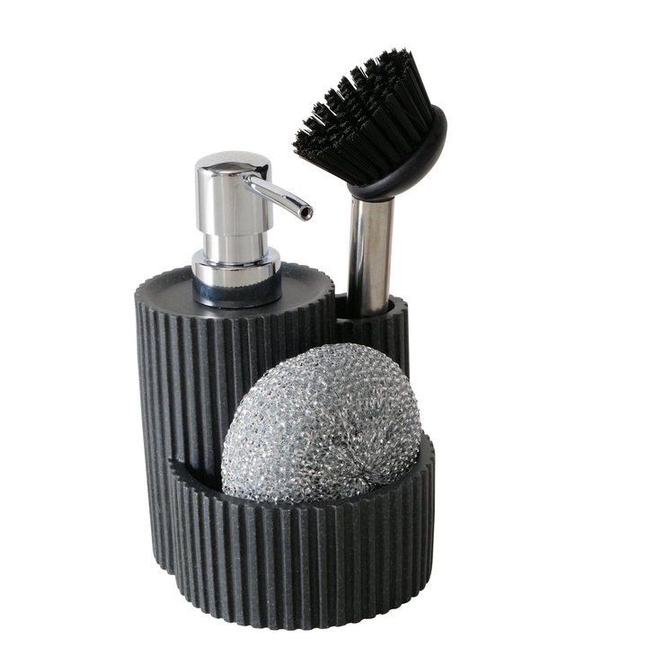 Folyékony mosószer adagoló szivaccsal és kefe tartóval, fekete, műanyag, Jiro Boltze