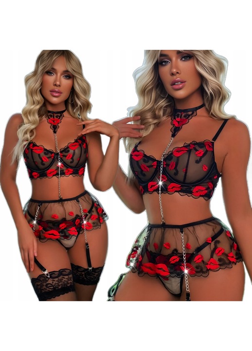 Set sexy de lenjerie intima, set sexy de broderie mesh pentru femei, L