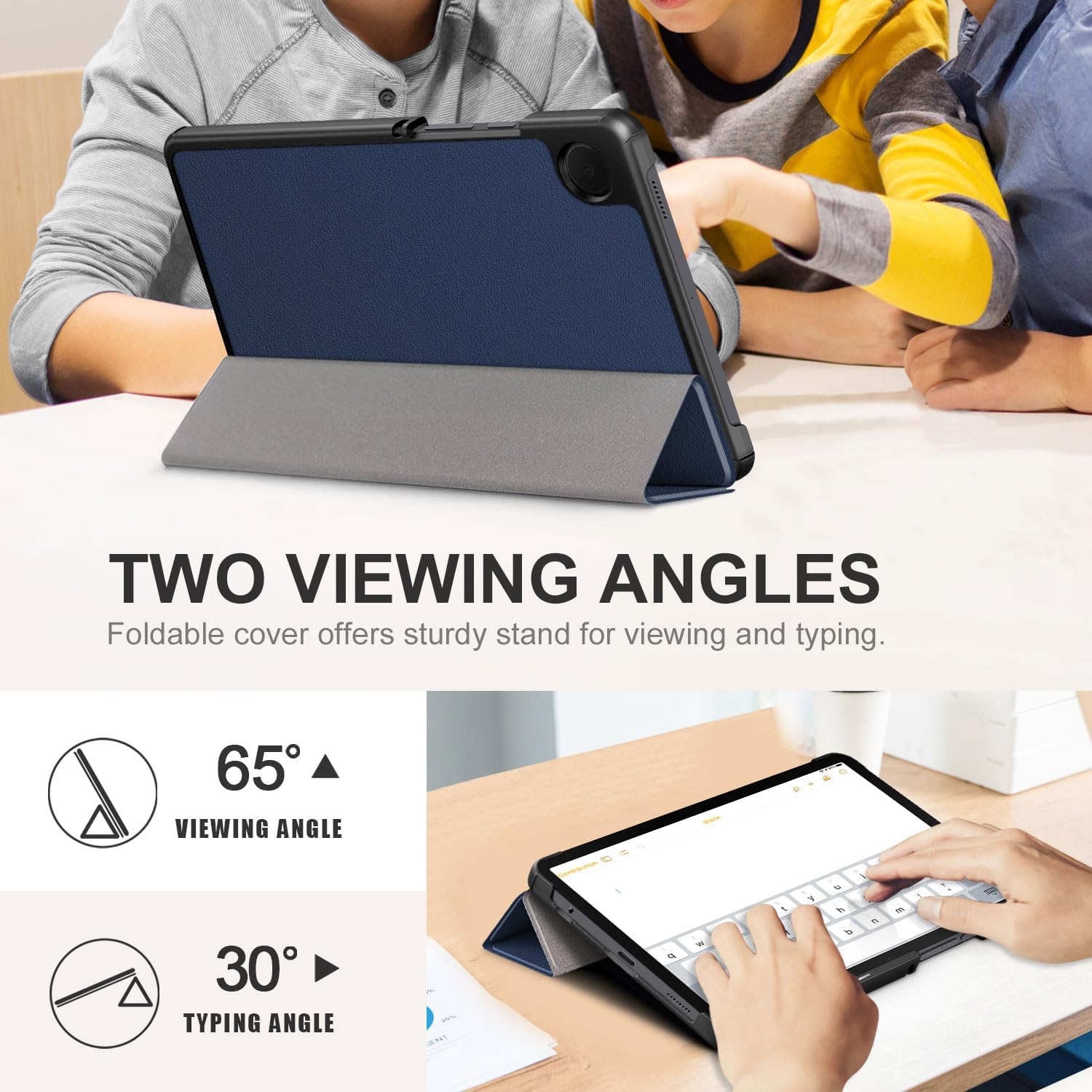 Husa tableta, Lecheng®, Functie sleep/wake-up, Compatibil cu Samsung Tab A9 8.7", TPU Smart Cover, Albastru inchis