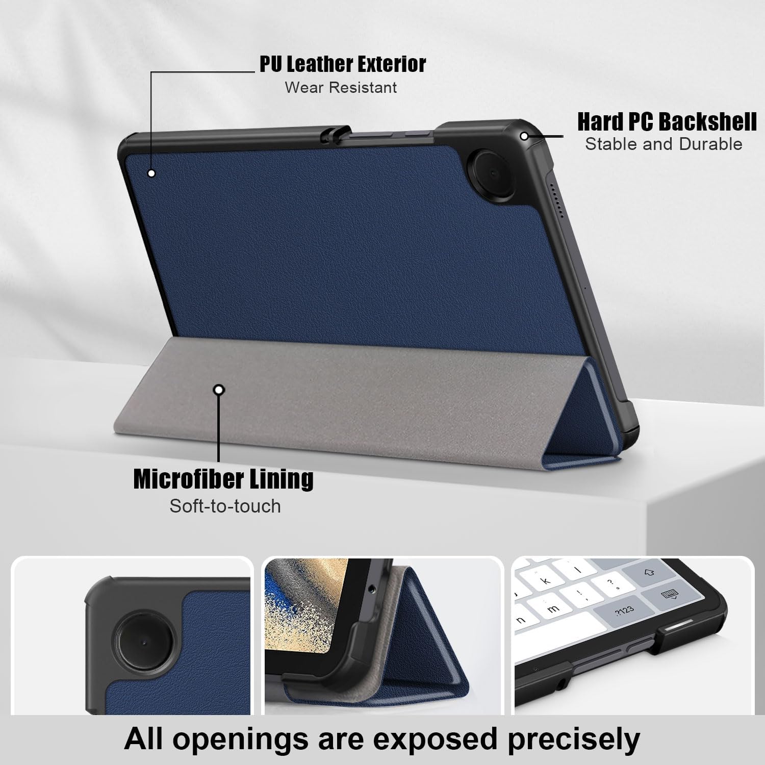 Husa tableta, Lecheng®, Functie sleep/wake-up, Compatibil cu Samsung Tab A9 8.7", TPU Smart Cover, Albastru inchis