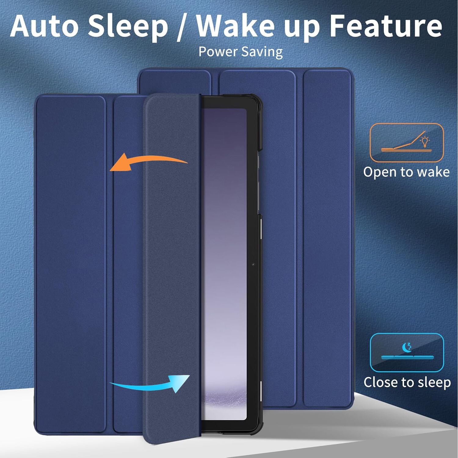 Husa tableta, Lecheng®, Functie sleep/wake-up, Compatibil cu Samsung Tab A9 Plus/A9+ 2023, 11'', TPU Smart Cover, Albastru inchis