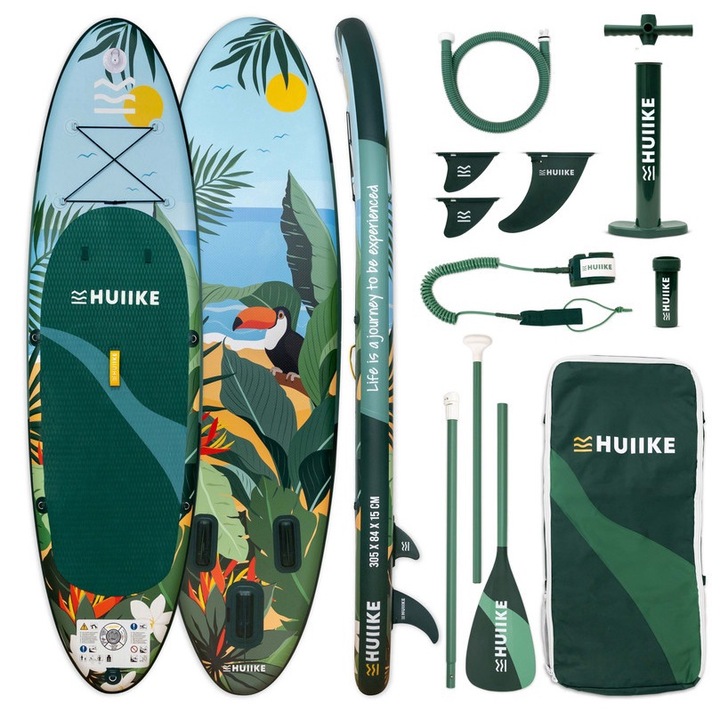 Надуваема SUP дъска с премиум аксесоари - HUIIKE | Дъска за възрастни с алуминиево гребло, помпа и каишка | SUP дъска с голяма стабилност, издръжливост