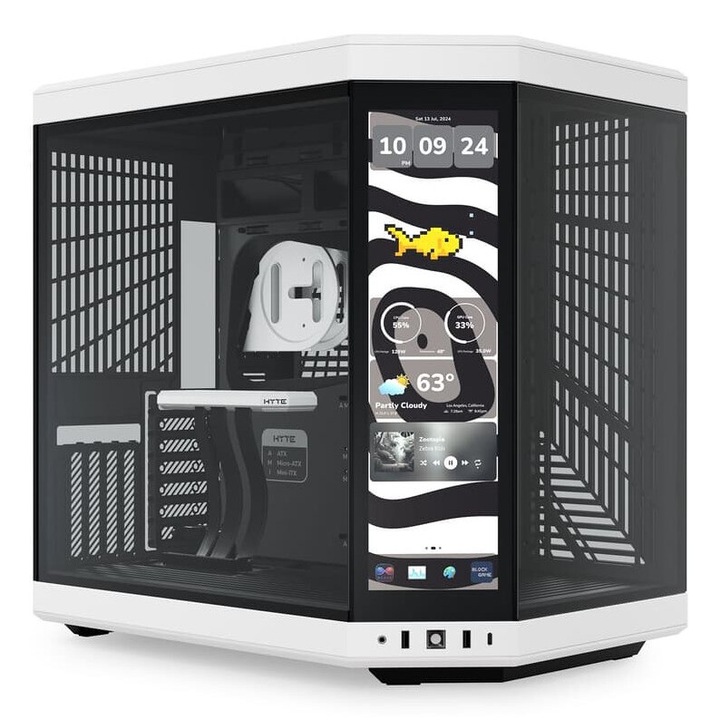 Кутия за компютър Hyte Y70 Touch, черно-бяла, Midi Tower, 7 слота за разширение, 470x320x470mm