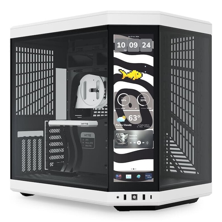 Кутия за компютър Hyte Y70 Touch, черно-бяла, Midi Tower, 7 слота за разширение, 470x320x470mm
