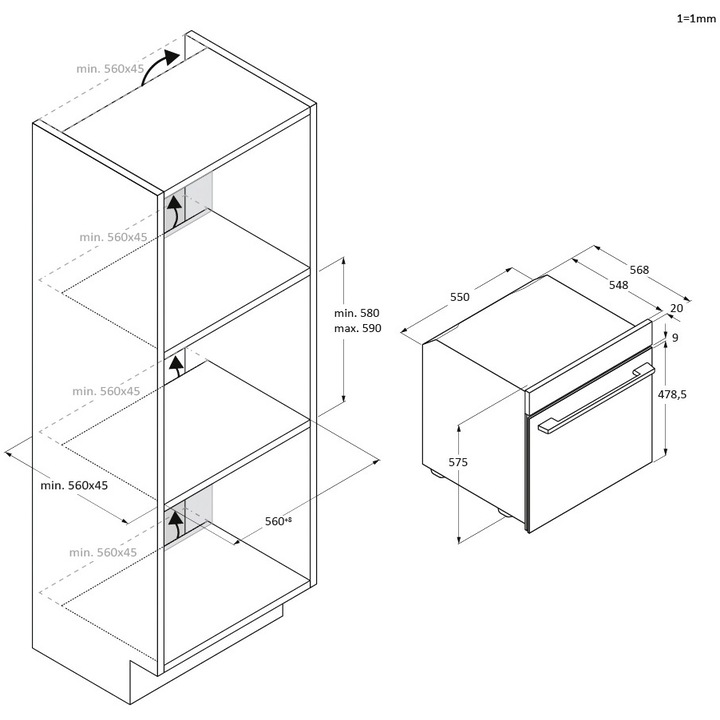Cuptor incorporabil Candy Titanium CA6 N3T1HTB, Electric, 78 litri, Curatare Hidrolitica, Mod gatire: convectie + ventilare aer, 9 functii, Clasa A+, Negru
