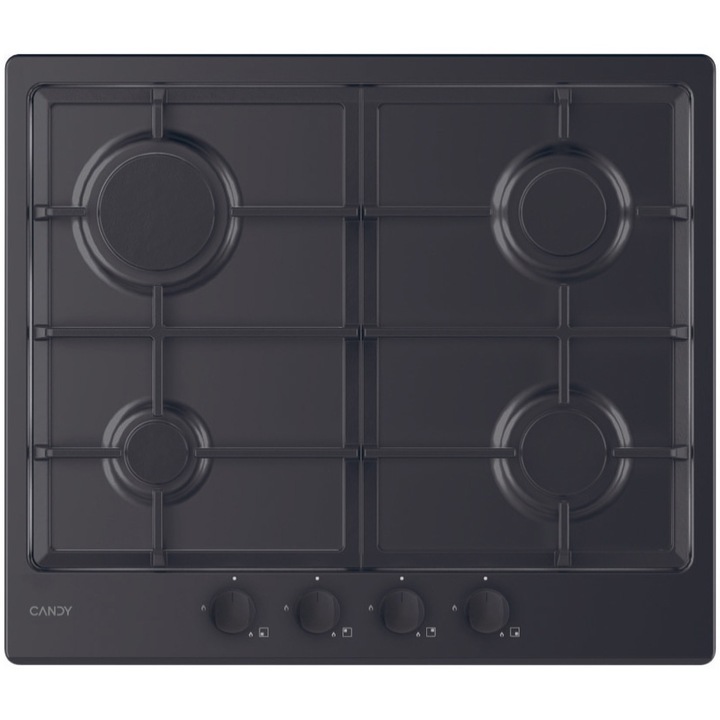 Plita incorporabila Candy CHG6BRBB, Gaz, 4 arzatoare, Aprindere electrica one touch, Gratare fonta, 60 cm, Neagra