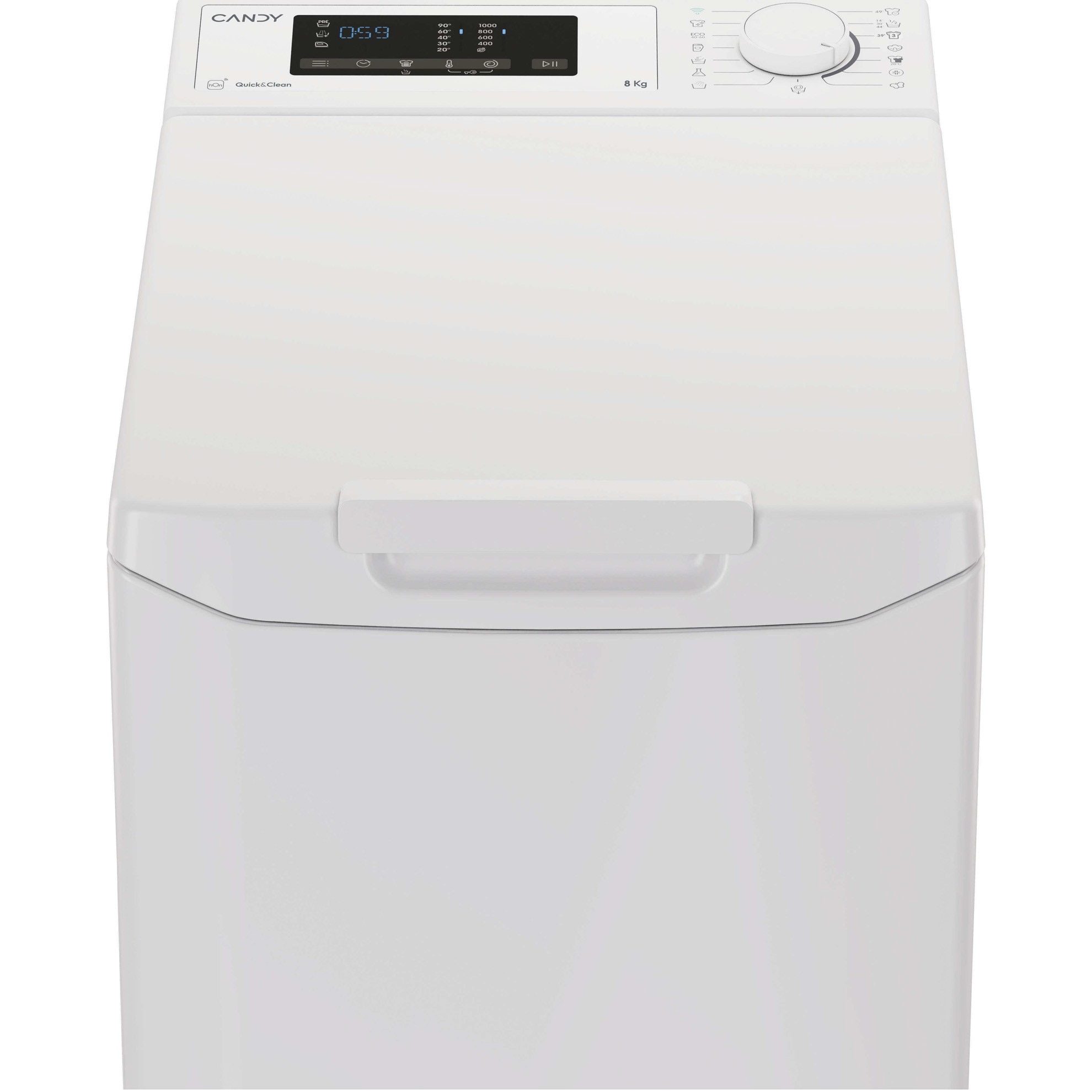 Masina de spalat rufe cu incarcare verticala Candy TCA083D2-S, 8 kg, 1000 RPM, Clasa D, Display 3D, Wifi,Mix Power Systems, Gentle touch opening, Alb