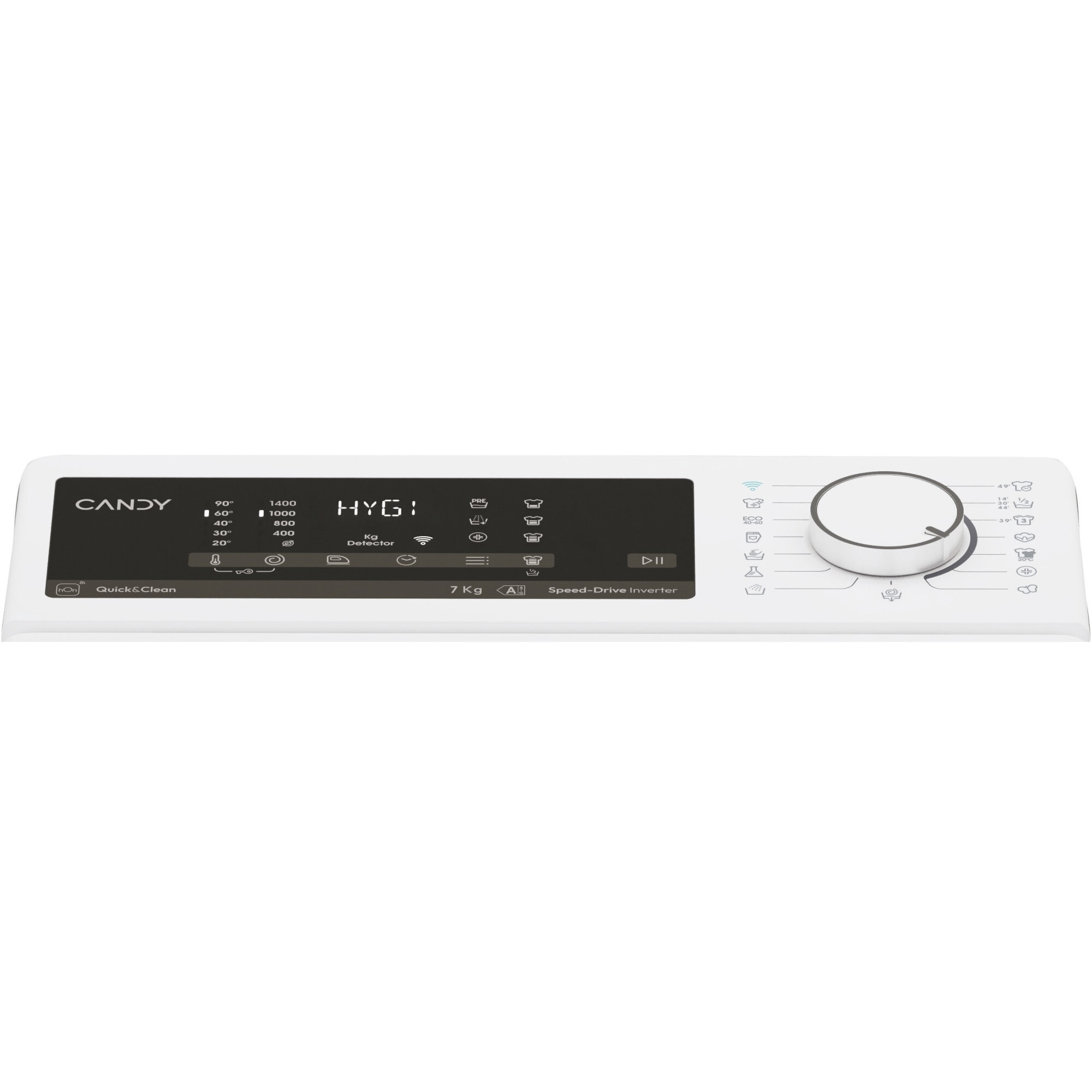 Masina de spalat rufe cu incarcare verticala Candy TCA474TM5-S, 7 kg, 1400 RPM, Clasa A, Motor Inverter, Display digital 4D, Wifi,Mix Power Systems, Gentle touch opening, Alb