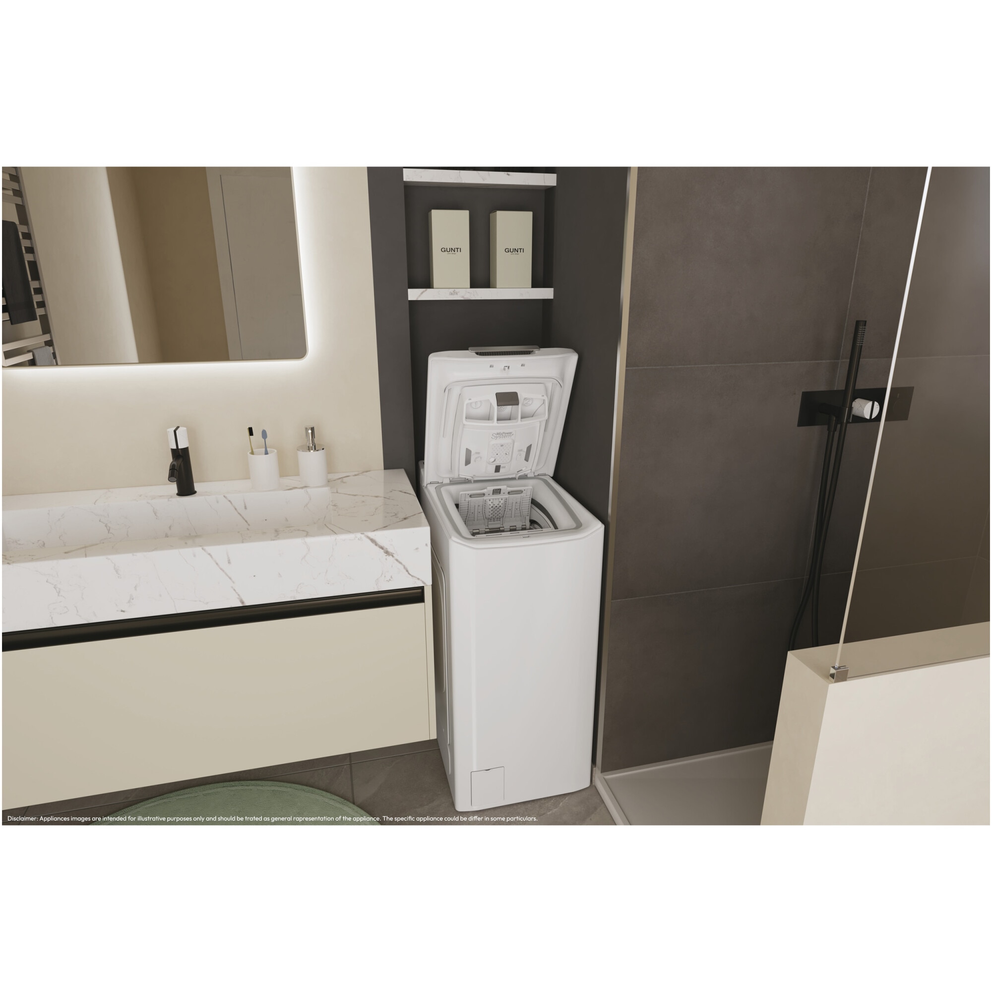 Masina de spalat rufe cu incarcare verticala Candy TCA284TM5-S, 8 kg, 1200 RPM, Clasa A, Motor Inverter, Display digital 4D, Wifi,Mix Power Systems, Gentle touch opening, Alb