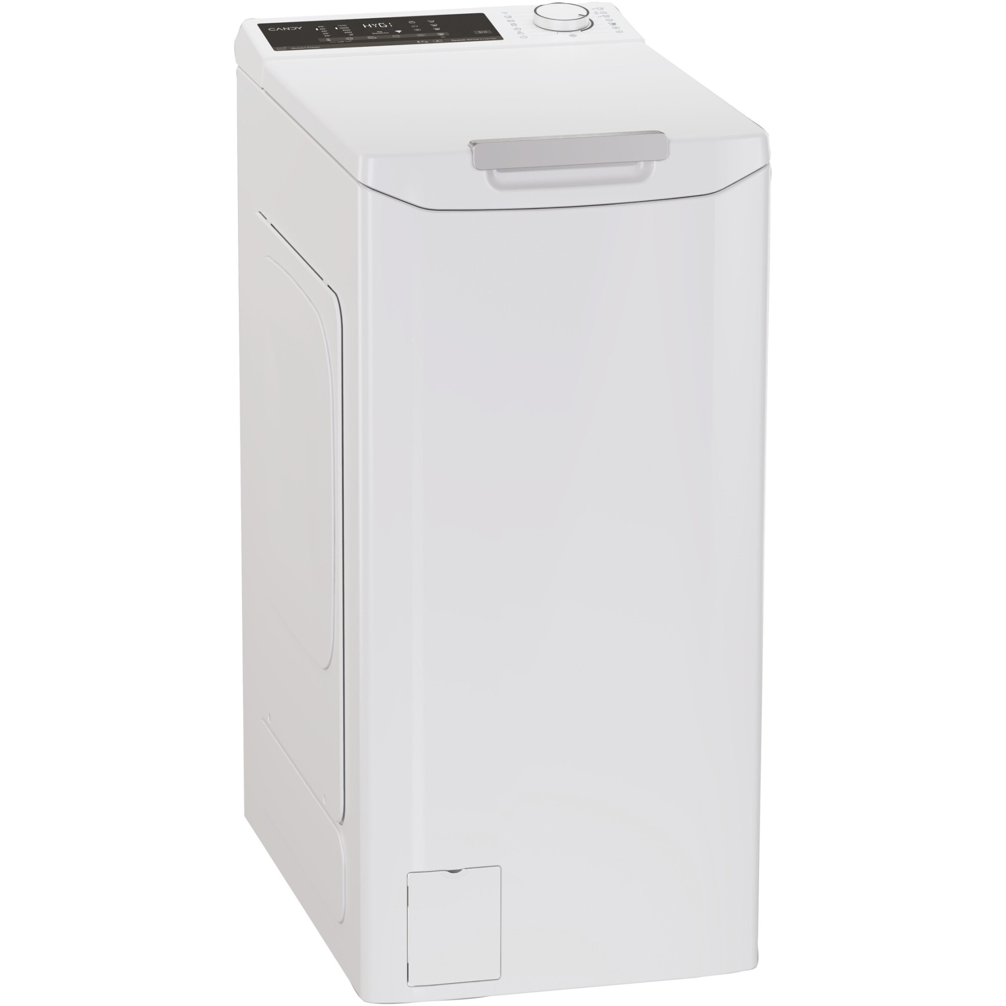 Masina de spalat rufe cu incarcare verticala Candy TCA284TM5-S, 8 kg, 1200 RPM, Clasa A, Motor Inverter, Display digital 4D, Wifi,Mix Power Systems, Gentle touch opening, Alb