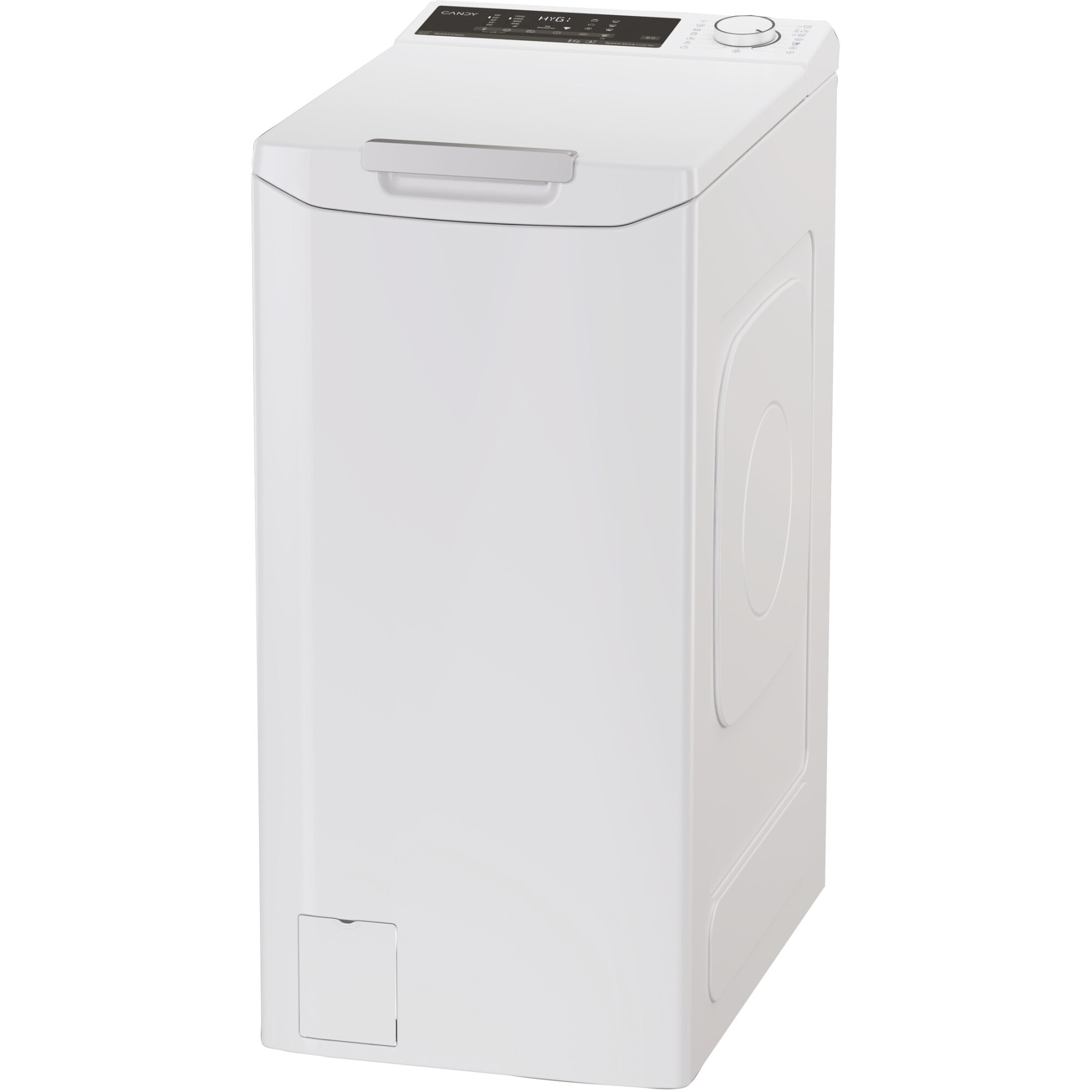 Masina de spalat rufe cu incarcare verticala Candy TCA284TM5-S, 8 kg, 1200 RPM, Clasa A, Motor Inverter, Display digital 4D, Wifi,Mix Power Systems, Gentle touch opening, Alb