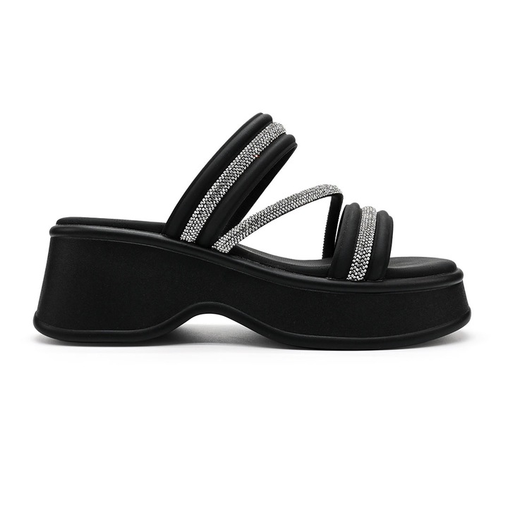 Papuci de Dama, Cu strasuri si talpa Groasa, PD1034, Negru, 34