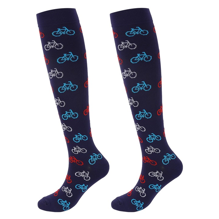 Ciorapi Compresie, GOGOU®, Cu model bicicleta, Absorbant socuri si anti-alunecare, Plin de elasticitate, Protejeaza tendonul lui Ahile, Amelioreaza oboseala, Pentru circulatie, Unisex, L/XL