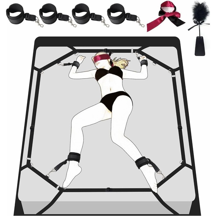 Set de curele BDSM pentru pat cu patru colturi, accesorii de restrictie pentru jocuri erotice