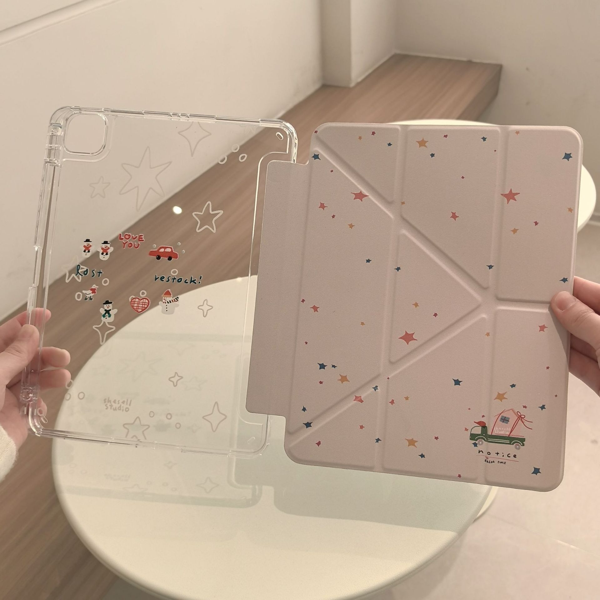 Protectie pentru tableta, acril, compatibila cu iPad 10.2 inch 2019/2020/2021 generatiile 7/8/9, cu suport pentru stilou, stele stralucitoare, Roz, Apple iPad 10.2" 2019