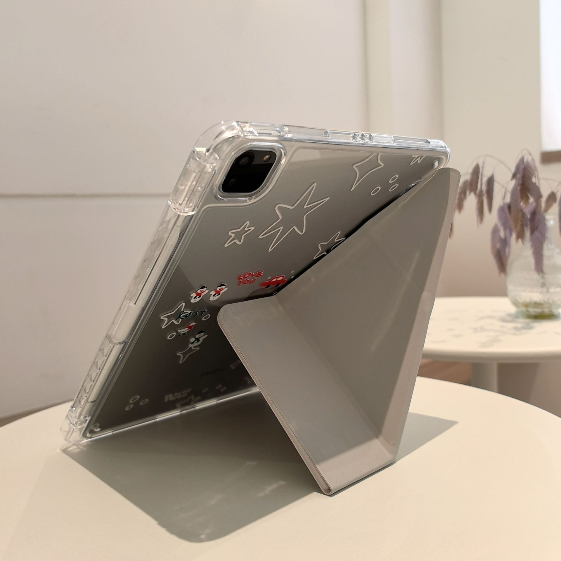Protectie pentru tableta, acril, compatibila cu iPad 10.2 inch 2019/2020/2021 generatiile 7/8/9, cu suport pentru stilou, stele stralucitoare, Roz, Apple iPad 10.2" 2019