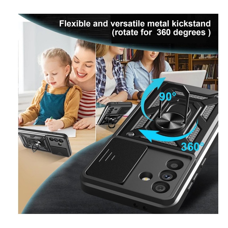 Husa Spate Upzz® Camshield Compatibila Cu Samsung Galaxy A56 5G, Protectie La Camere, Inel Metalic, Stand - Negru