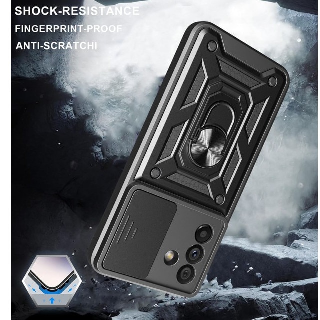 Husa Spate Upzz® Camshield Compatibila Cu Samsung Galaxy A56 5G, Protectie La Camere, Inel Metalic, Stand - Negru