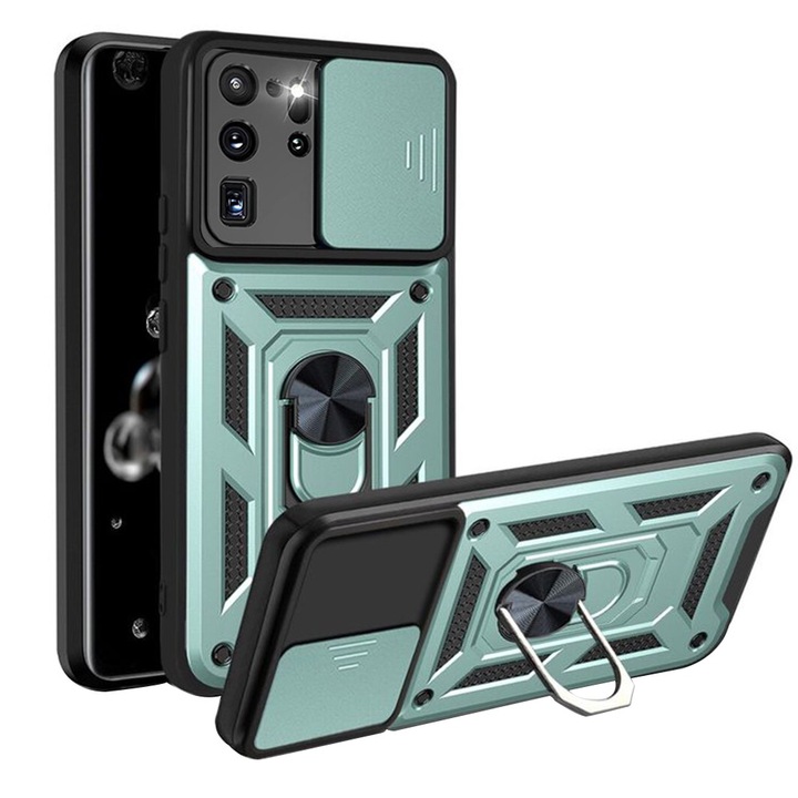 Защитен калъф, съвместим с Samsung Galaxy S20 Ultra 4G/ S20 Ultra 5G, с магнитен пръстен, TPU, Зелено Черен