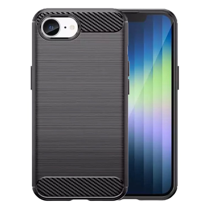 Husa Protectie Silicon Antisoc Carbon Titan TPU Negru compatibila cu iPhone 16e