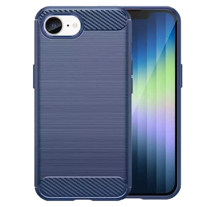 Husa Protectie Silicon Antisoc Carbon Titan TPU Albastru compatibila cu iPhone 16e