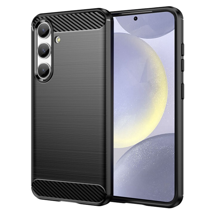Mat-Tech védőtok kompatibilis a Samsung Galaxy A36 5G / A56 5G telefonnal, karbon textúra, matt felület, ütésálló, ütésálló, fekete