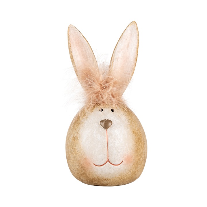 Figurina Iepuras Paste polirasina maro alba 11x21 cm