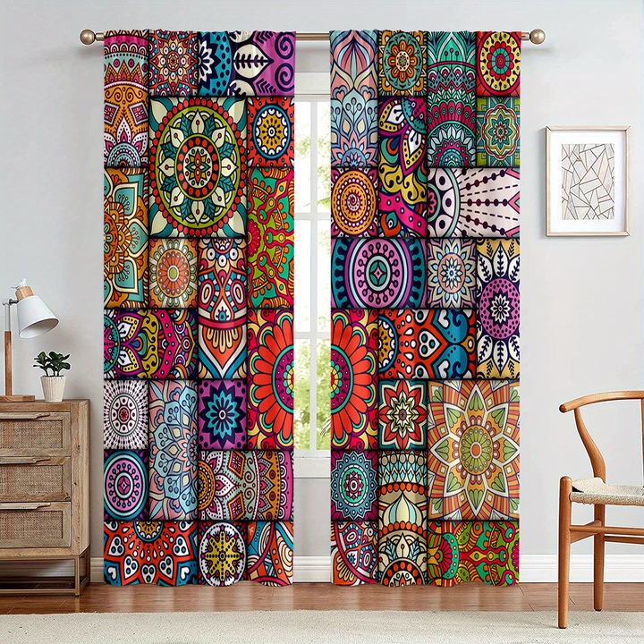 2 бр Bohemian Classic Print перде за прозорец, полиестер, многоцветно, 60x150 см