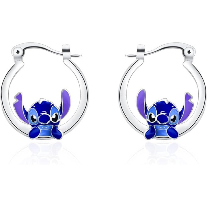 Cercei Stitch pentru Fete - Cercei Hoop din - Design „Ohana Means Family” - Cadou de Nastere