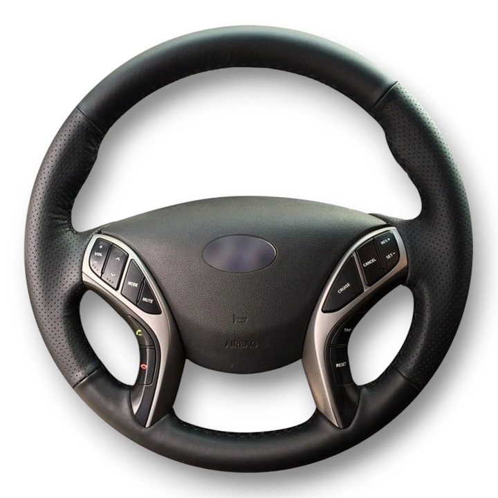 Husa volan piele dedicata Hyundai I30, cusuta manual, culoare cusatura negru