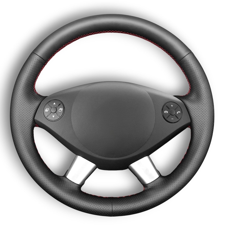 Husa volan piele dedicata Mercedes Viano, cusuta manual, culoare cusatura negru