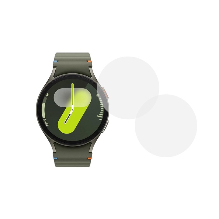 Комплект от 2 фолиа, съвместими със Samsung Galaxy Watch 7 44 mm, Commando Shield Full Glue, Възобновяем хидрогел силикон, Anti-shock и против счупване, SlimLine NanoShield, Transparent