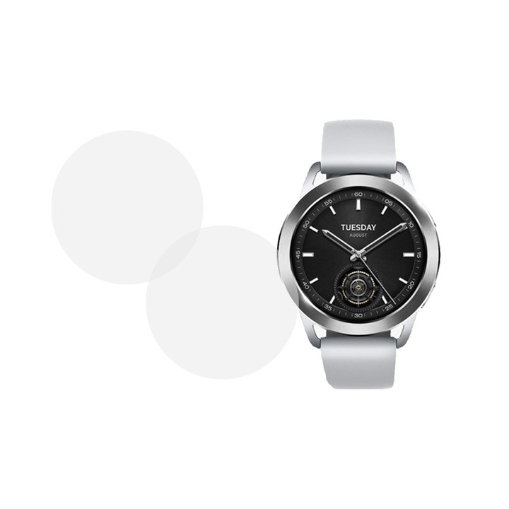 Set 2 x Folie compatibila cu Xiaomi Watch S3, InvisiFlex Full Glue, Silicon hydrogel regenerabil, Anti soc si anti spargeri, SlimLine NanoShield, Transparenta