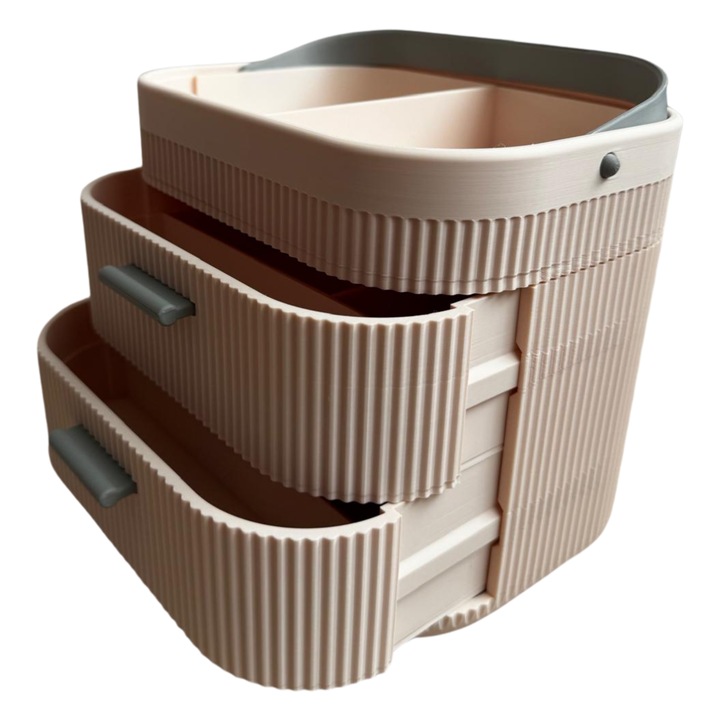 Organizator de produse cosmetice, plastic, bej, cu 2 sertare detasabile