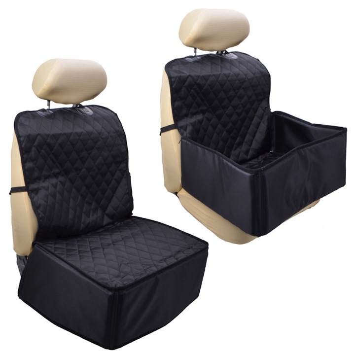 Husa scaun auto DIOV® cu protectii laterale cu fermoar pentru transport animale, caini si pisici, ofera protectie scaun fata taxi, ride sharing, impermeabila