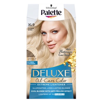Vopsea de par permanenta Palette Deluxe Extreme Lightener XL9 Blond Platinat, 135 ml Vopsea de par permanenta Palette Deluxe Extreme Lightener XL9 Blond Platinat, 135 ml