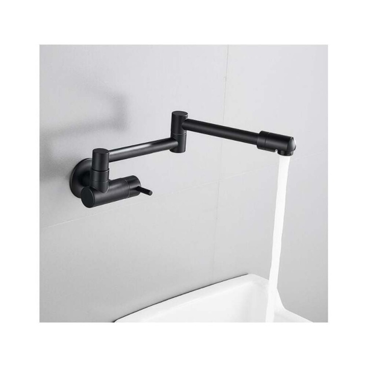 Fali konyhai csaptelep, teleszkópos, fekete, réz, 1 hidegvíz kimenettel