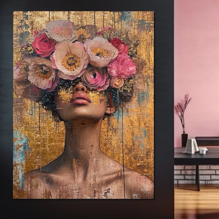 Премиум картина върху платно, LuxCanva® G1032, Поезия в пастелни венчелистчета, 100 X 135 CM, 100% памучно платно 400g/m2, дървена рамка, Корона, Природа, Симбиоза, Романтизъм, Артистичност, Хармония, Хол, Спалня