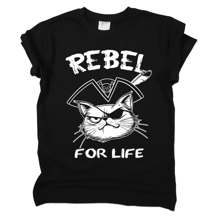 Gyerek póló vicces üzenettel, Rebel ikonnal, Motam Pirat Rebel for Life, Fekete