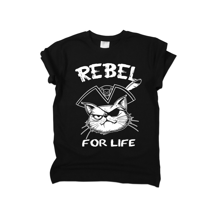 Gyerek póló vicces üzenettel, Rebel ikonnal, Motam Pirat Rebel for Life, Fekete