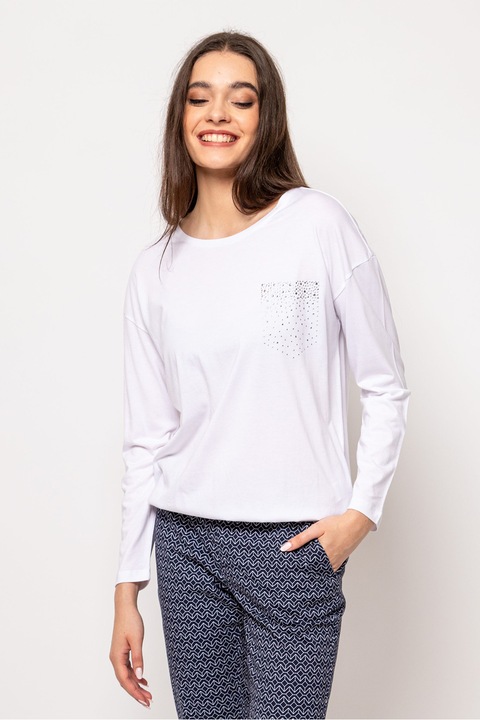 Heavy Tools, Bluza din amestec de modal cu strasuri Cantara, Alb/Argintiu, S